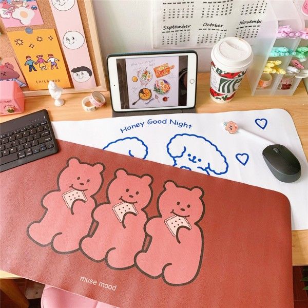 Girl heart table mat cute little white dog smiling face girl heart table mat mouse pad clay non stick hand table mat student