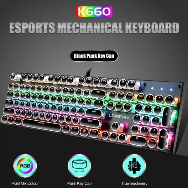 K660 real mechanical Keyboard USB cable game luminous RGB computer green axis mechanical keyboard