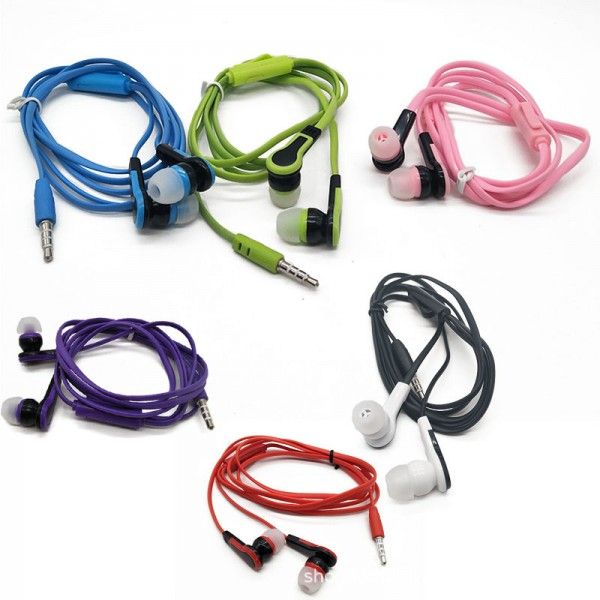 Wholesale new flat line mobile phone earphone with mark smart phone special wire noodle line earphone hot sale