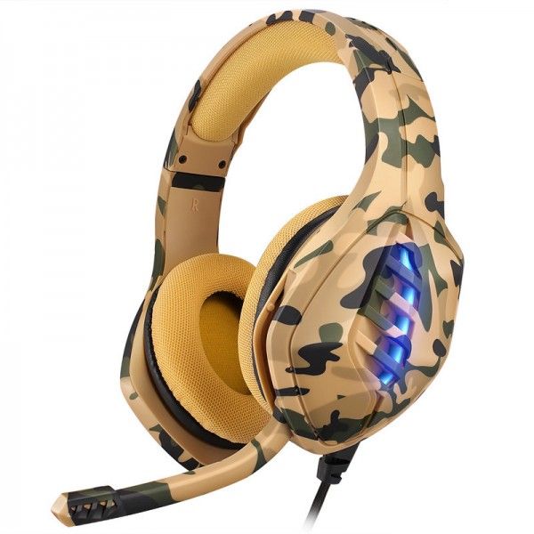 Manufacturer cross border camouflage 3.5mm headset wired with microphone computer light game headset eat chicken