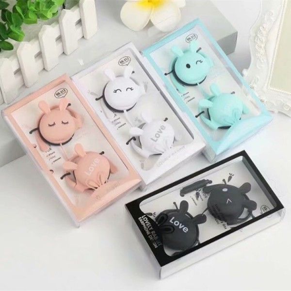 Kn313 cartoon rabbit expression ear hanging earphone student sports music color wire control earphone wholesale