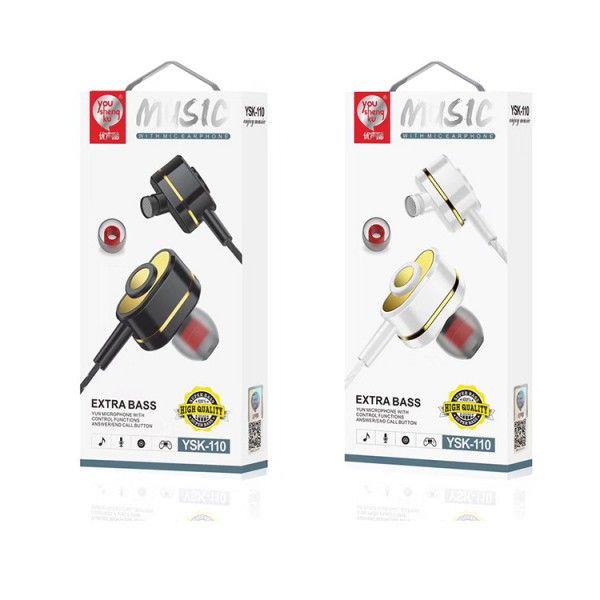 New ysk-110 in ear earphone, game by wire, music, solid color, high quality stereo earphone for students 