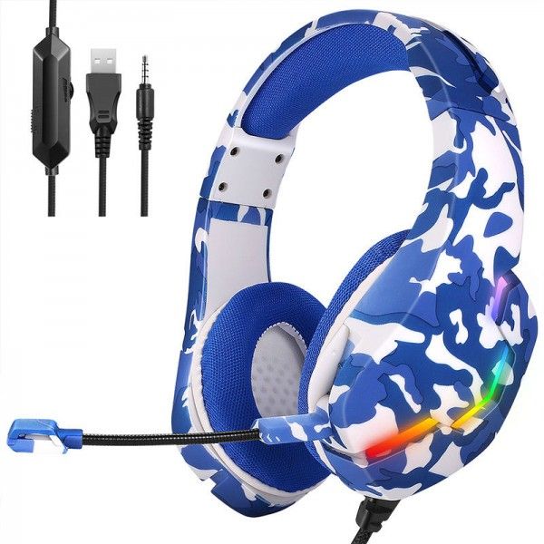 Cross border new computer wired headset RGB luminous camouflage PS4 game electronic competition music mobile phone headset