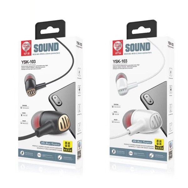 Ysk-103 exquisite carton packaging in ear tuning earphone student sports game high quality remote control earphone