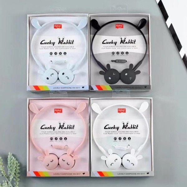 Kn-3017 cute rabbit eared headset student mobile phone universal music headset