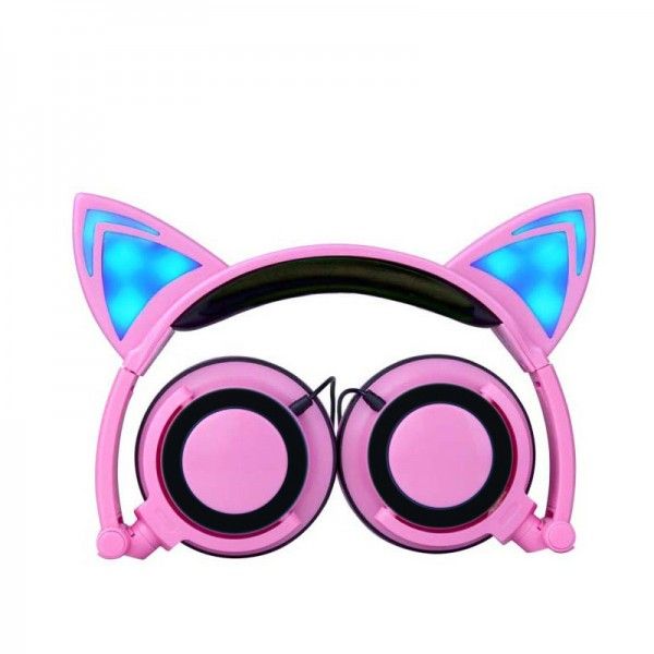 Cross border special payment for new children's cartoon cat ear headset with light-emitting folding mobile phone music headset