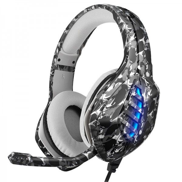 Cross border new cable headset camouflage computer games light-emitting headset subwoofer PS4 headset