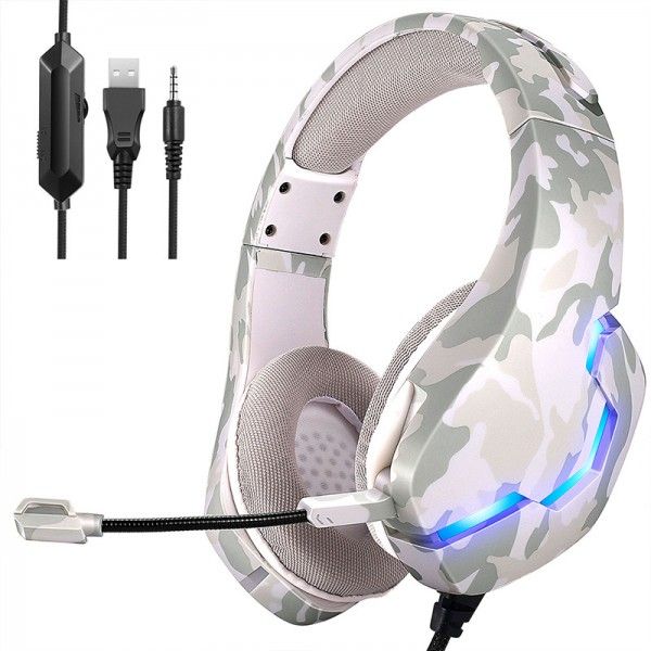 Headwear game earphone electronic competition by wire RGB seven color luminous 3.5 cable computer mobile phone subwoofer earphone