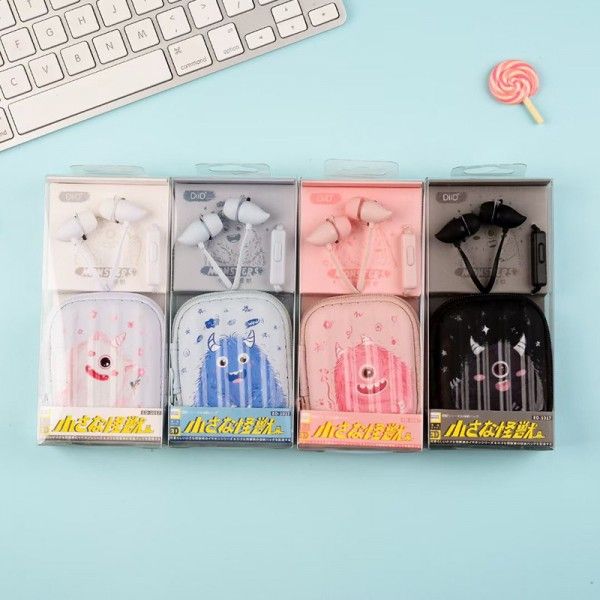 Ed-1017 cartoon cartoon monster horn headset with cute storage box mobile phone universal wired headset wholesale