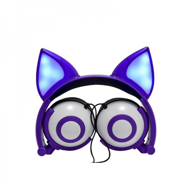 Earphone factory wholesales cross border special power supplier's popular cat fox ear luminous children's earphone