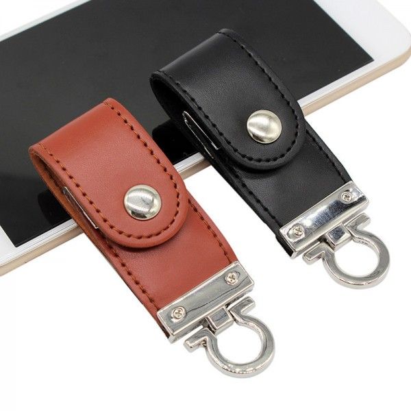 Leather case key ring embossed logo leather U disk to customize 8g16g32g leather case U disk