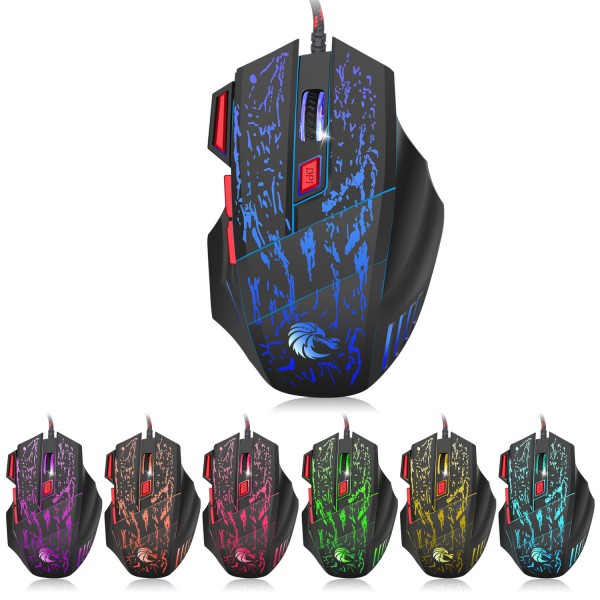 Amazon HXSJ water crack colorful luminous game mouse wired Flamingo mouse spot wholesale