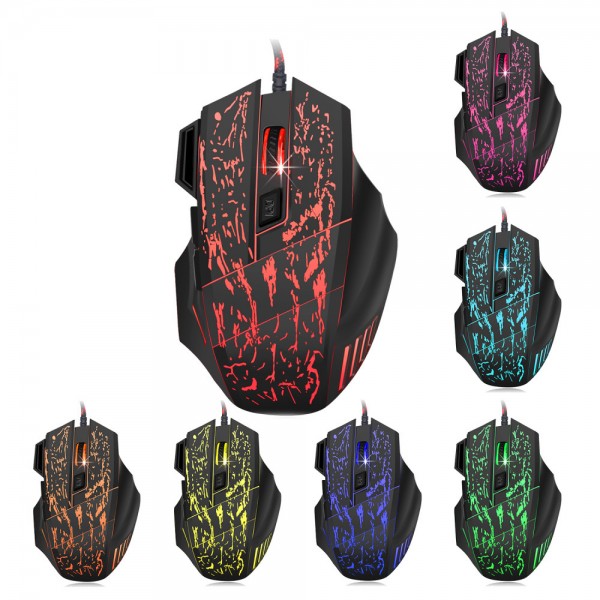 HXSJ water crack game mouse luminous foreign trade mouse seven button game mouse 3200dpi