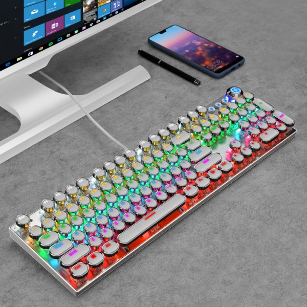 Iron blood cow 104 key punk knob multimedia green axis wired luminous mechanical keyboard office game keyboard