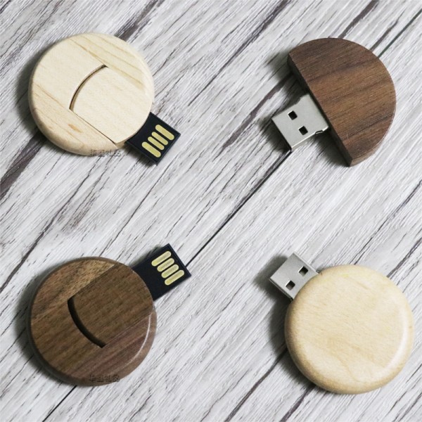 Foreign trade round bamboo wooden U disk rotating chain wooden USB flash disk 32guab2 0 free design proofing 