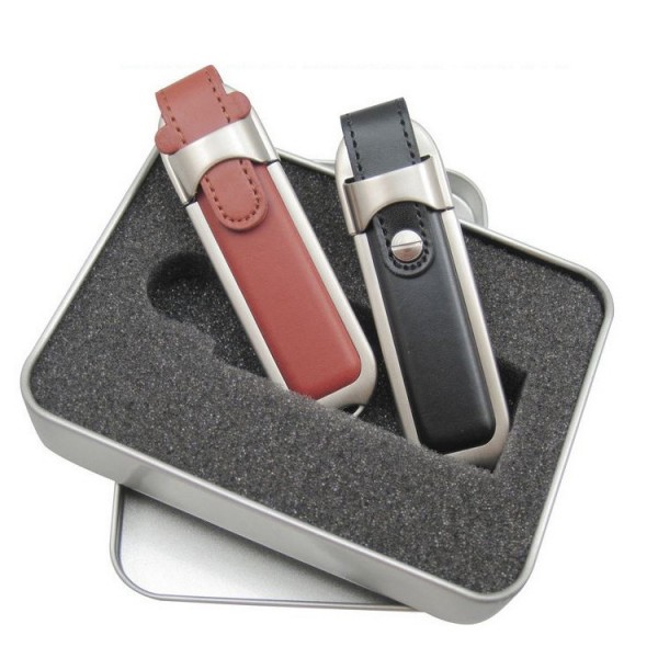 Steel edge leather cover U disk 16GB business creativity personalized gift USB flash disk lettering hot selling leather U disk customized logo 